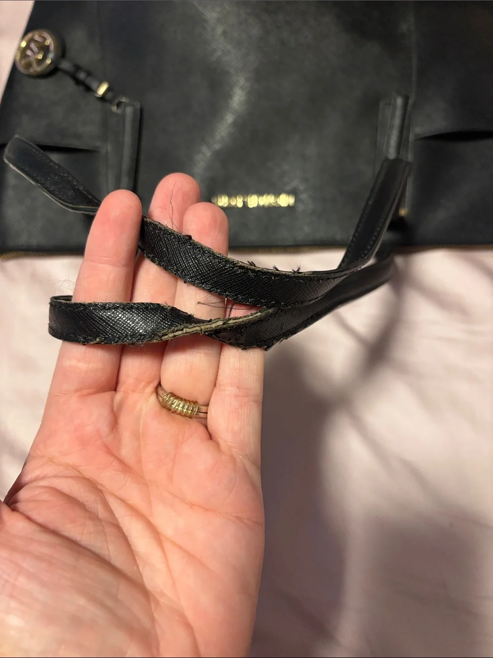 Michael Kors Black Leather Saffiano Tote with Gold Hardware